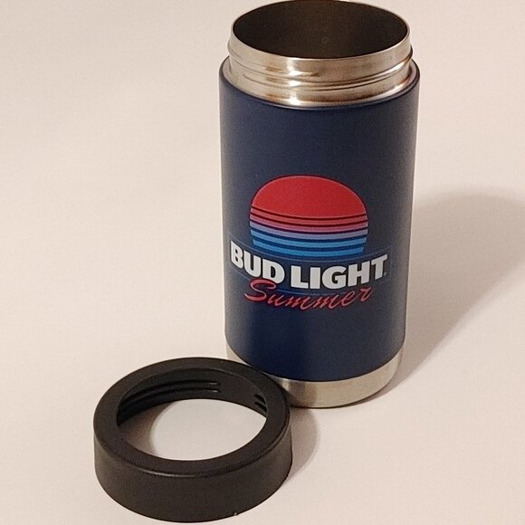 Bud Light SUMMER Beer Koozie Can METAL Cooler Koozie Screw Top Lid - Picture 1 of 7